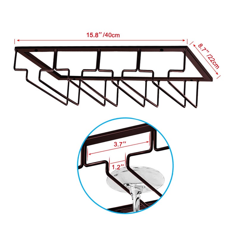 MOCOUM Wine Glasses Rack Under Cabinet Stemware Rack, Wine Glass Hanger Rack Wire Wine Glass Holder Storage Hanger for Cabinet Kitchen Bar (Brown, 4 Rows 1 Pack) - Image 3